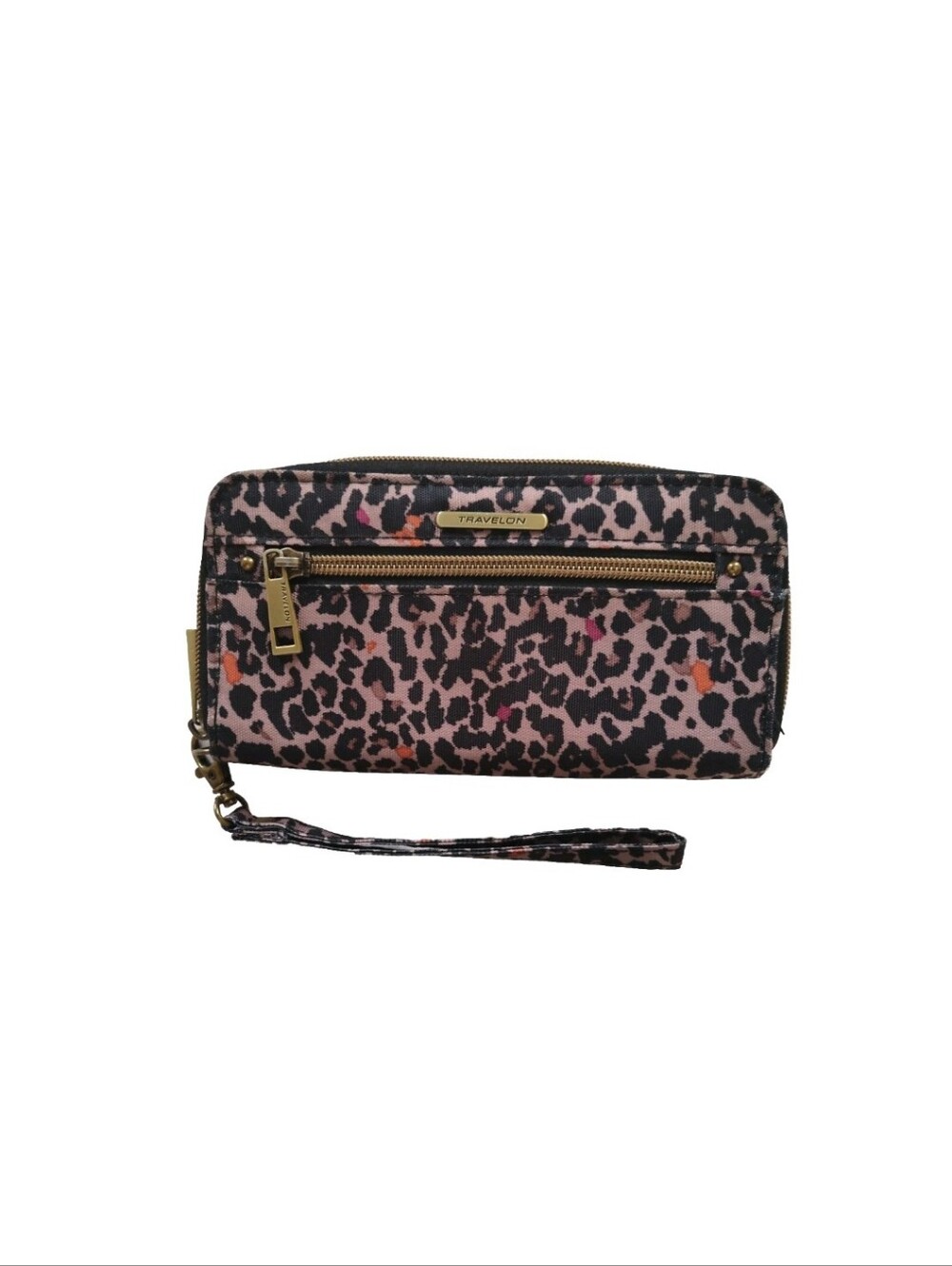 Travelon RFID Zip Around Wallet Cheetah Leopard Print Card Holder Zip Pocket